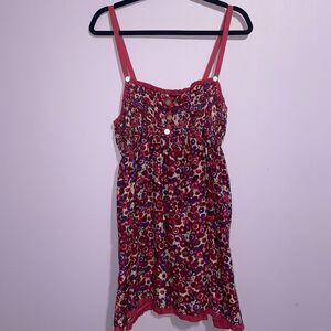 Free People Silk Babydoll Sundress Women L Pink Smocked Boho Preppy Beach Resort